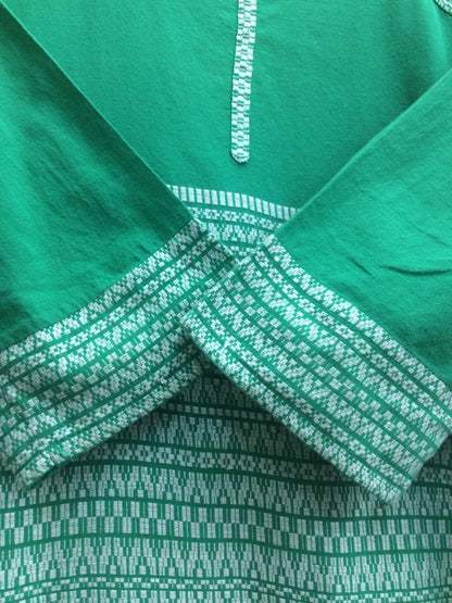 Green Cotton Kurti with White Geometric Print