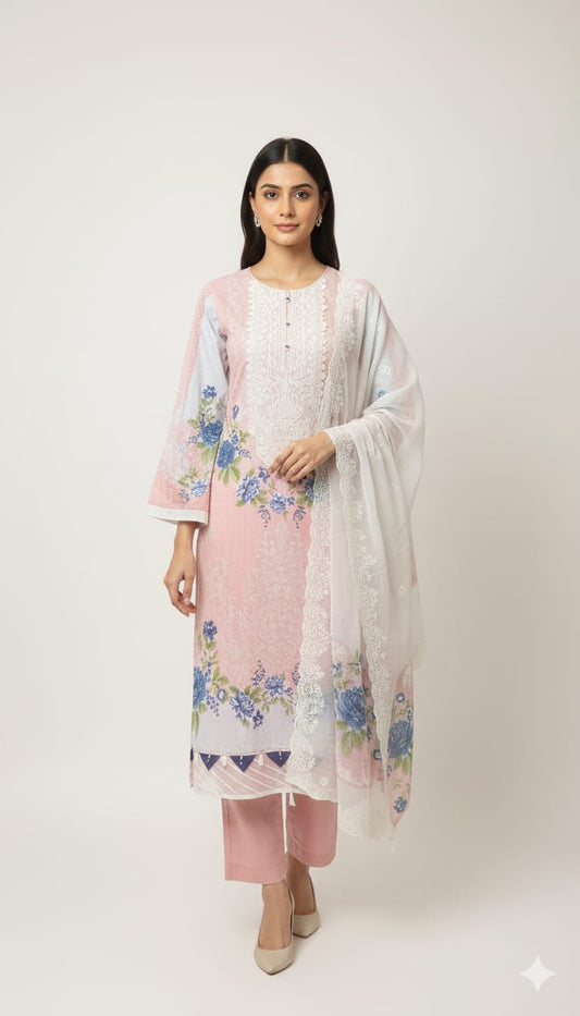 Pink Floral Lawn Suit