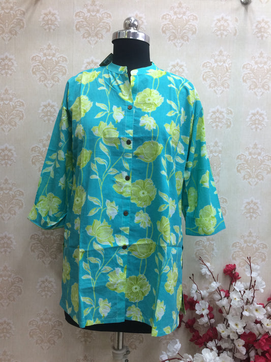 Aqua & Lime Floral Print Cotton Tunic