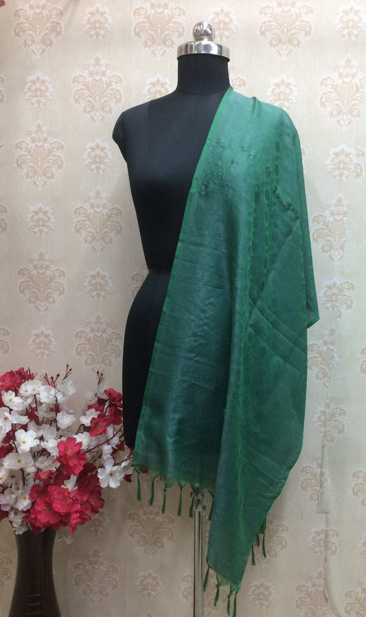 Green Silk Blend Dupatta with Self-Weave Jacquard Design