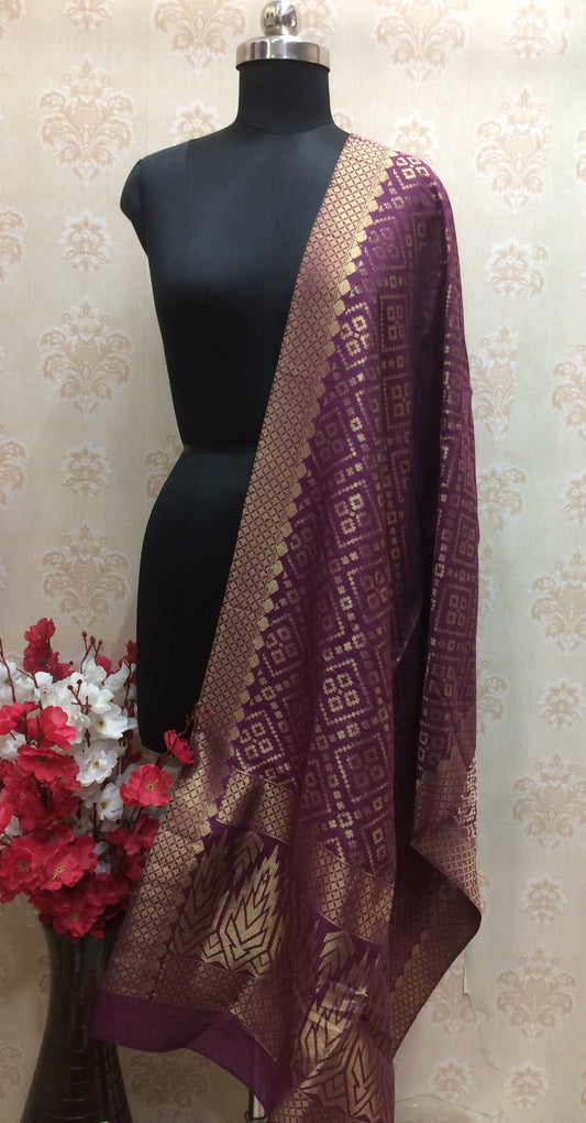 Purple silk banarasi dupatta with golden work
