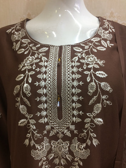 Elegant Embroidered rust and brown rayon Suit Set with Printed Dupatta