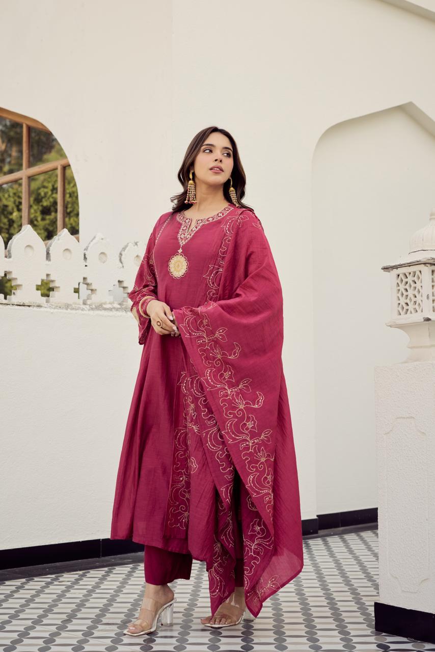 Radiant Magenta Embroidered Anarkali Set