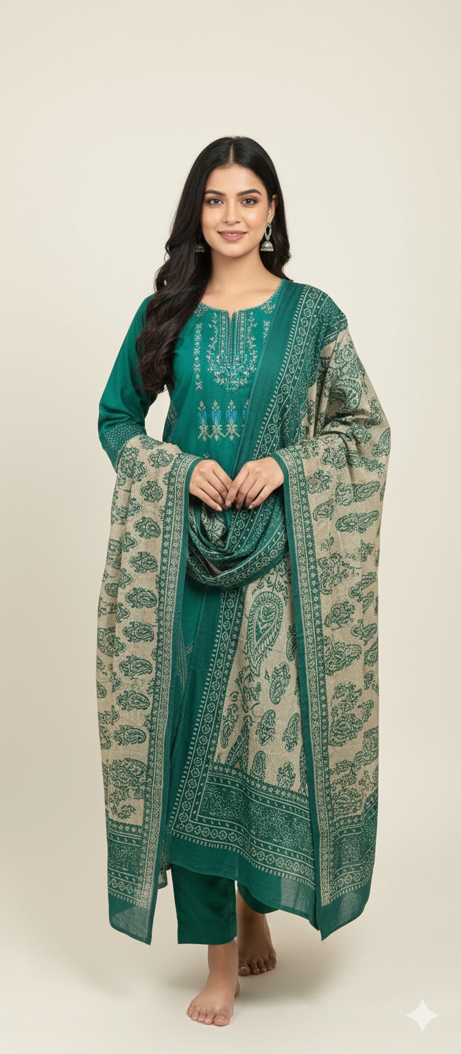 Pakistani dress green with beige print