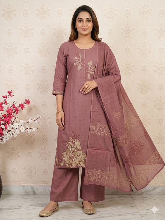 Norin Handblock-Style Kurta Set with Dupatta