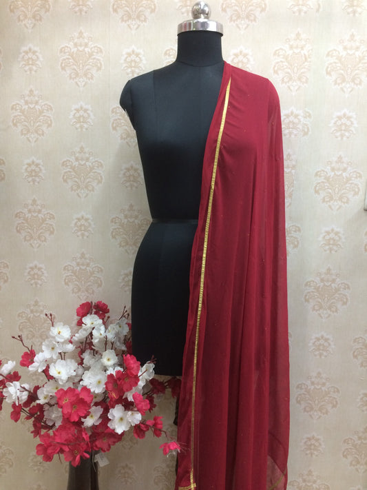 Deep Maroon Chiffon Dupatta with Gold Piping Border