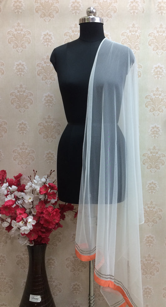 White net dupatta with orange duptta