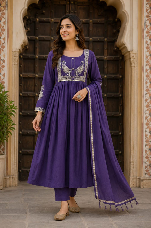 Purple Anarkali 3-Piece Set