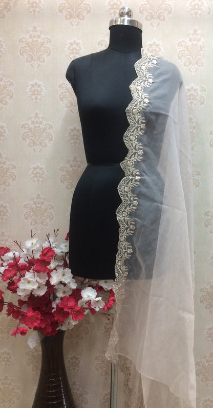 Lightweight Off-White Organza Dupatta with embroidered borded