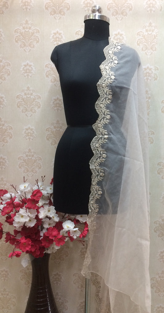 Lightweight Off-White Organza Dupatta with embroidered borded