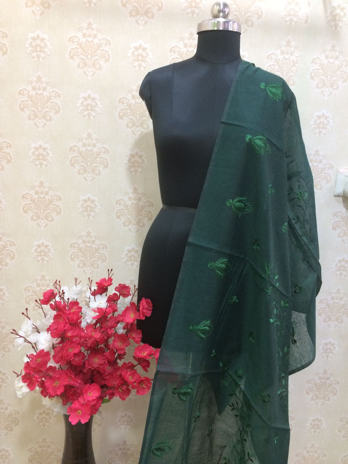 Chanderi cotton Dupatta with Tone-on-Tone Embroidery
