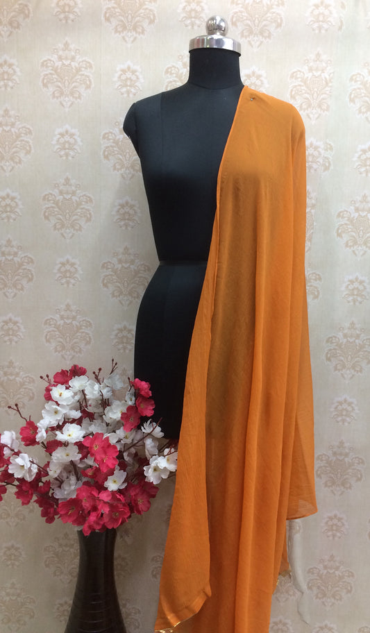 Vibrant Orange Chiffon Dupatta with Golden Border