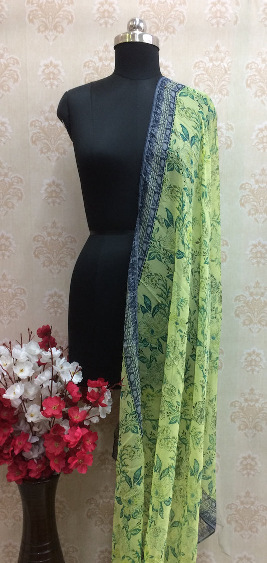 Green Floral Chiffon Dupatta