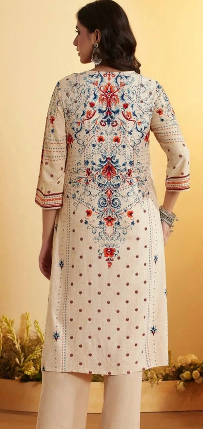 Biba Elegant Cream Printed Kurta
