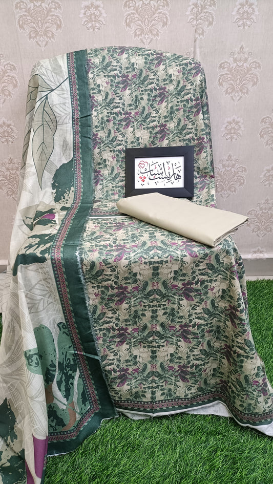 Bin Saeed Unstitched Digital Print Lawn – Earthy Botanical Collection