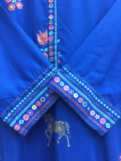 Rangriti Style Royal Blue Rayon Kurti with Floral & Animal Print