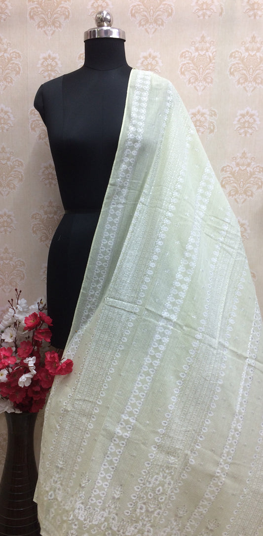 Cotton dupatta light pista colour with silver foil print