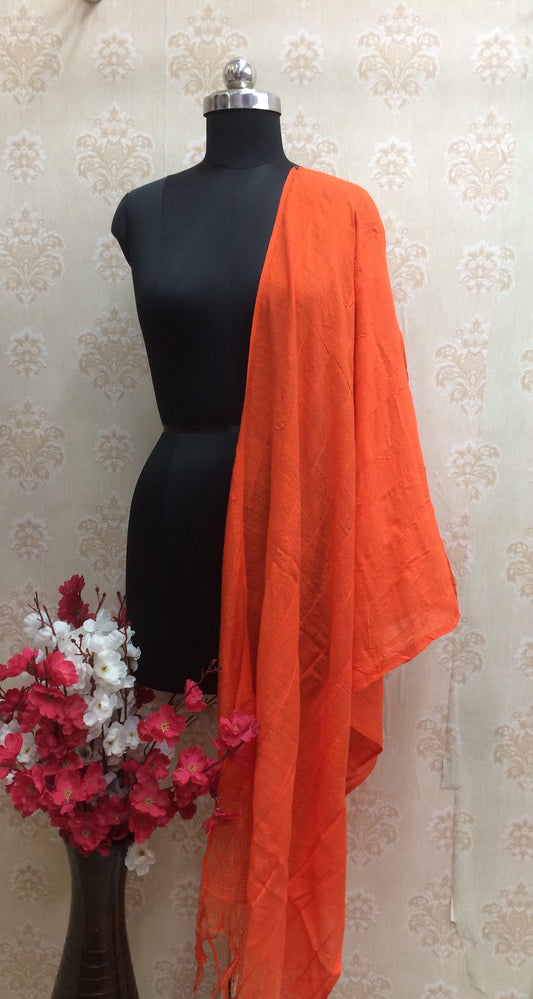 Orange Cotton Dupatta with Crinkle Finish