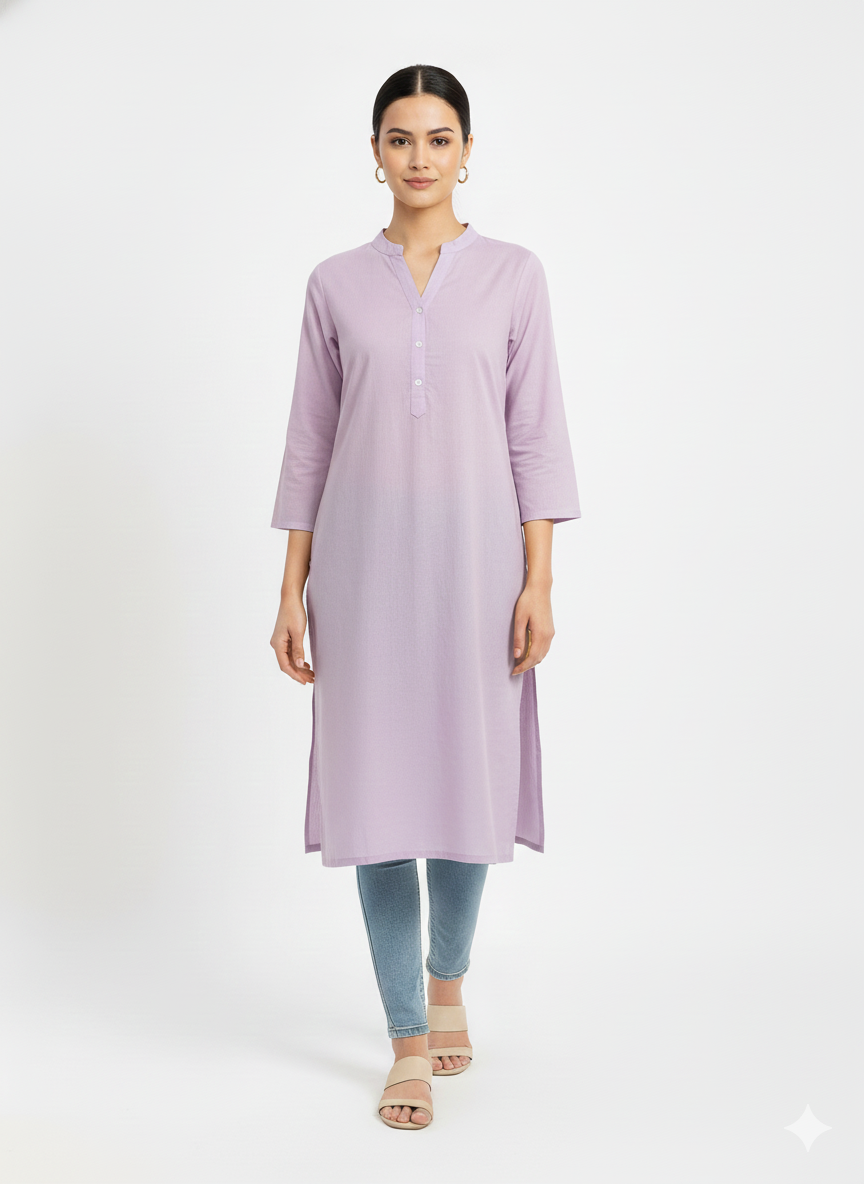 Saada plain kurti  yellow and purple