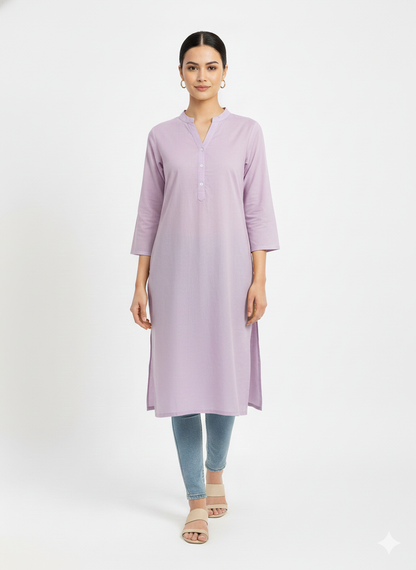 Saada plain kurti  yellow and purple