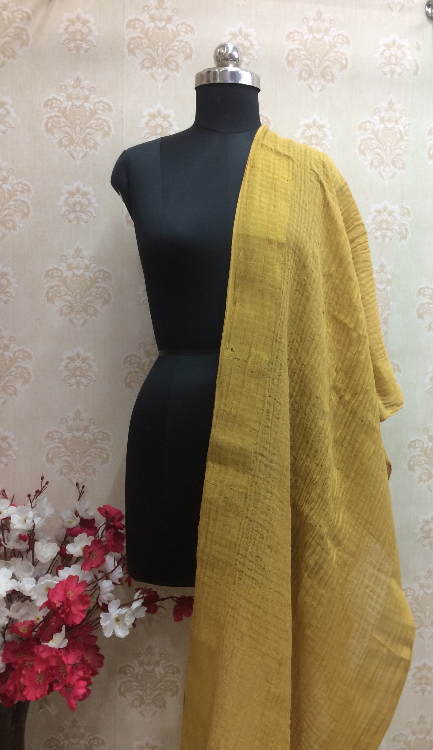 Mustard Yellow Cotton Slub/Crinkle Textured Dupatta