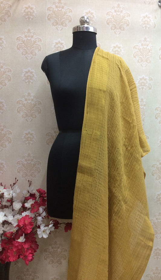 Mustard Yellow Cotton Slub/Crinkle Textured Dupatta