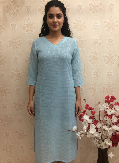 Elegant Sky Blue Chiffon/Georgette Kurti with Sequin Work