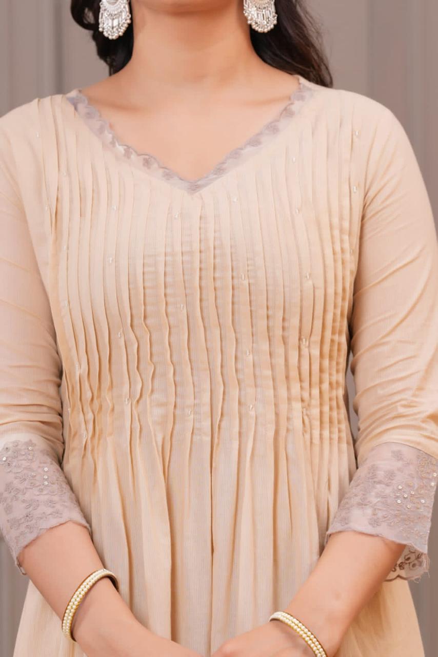 Elegant Beige Cotton Kurta Set