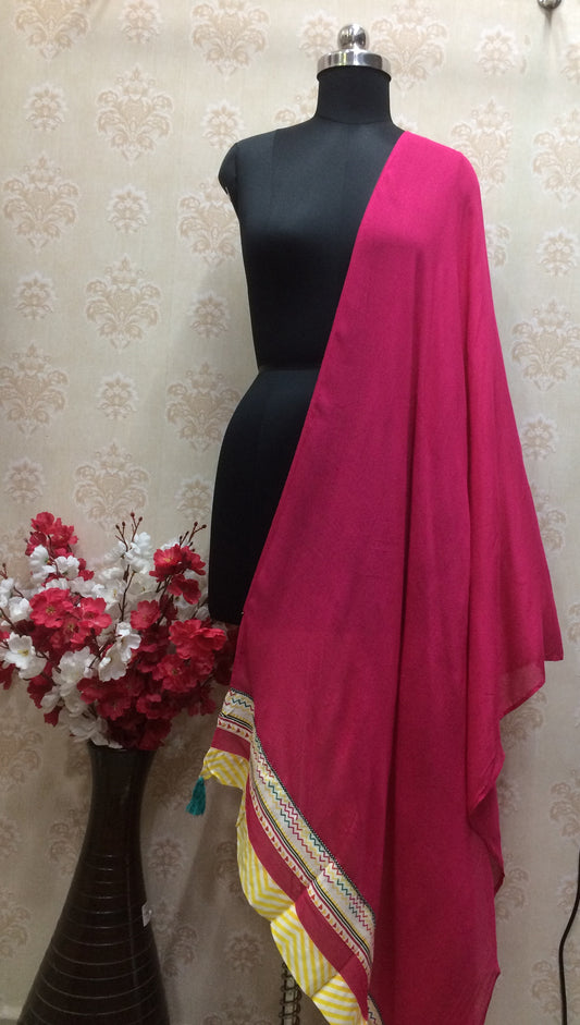 Rayon Dark pink dupatta with multi colour border