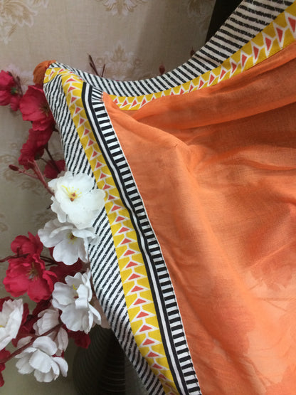 Peach Rayon Dupatta with Black and White Striped