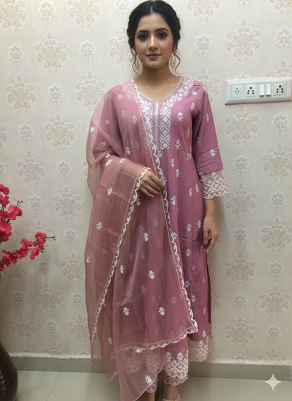 Pink Anarkali with organza dupatta