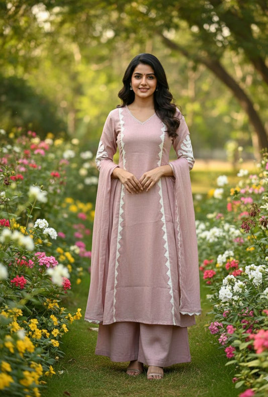 Aria Rose A-Line Lace Embellished Kurta Set