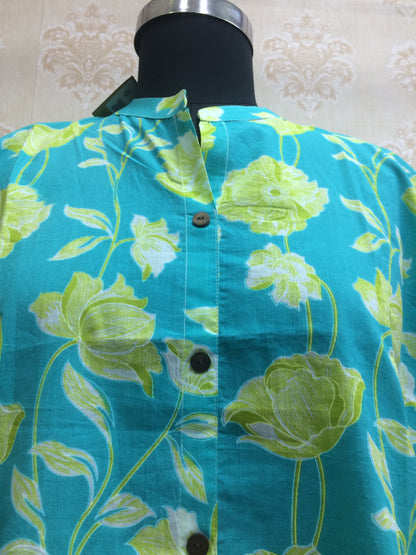Aqua & Lime Floral Print Cotton Tunic