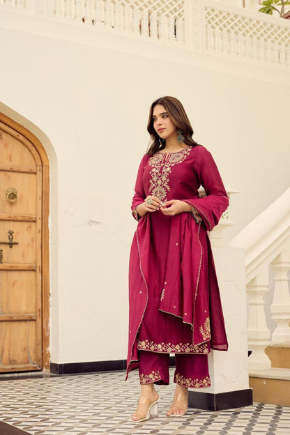 Mahera Maroon Embroidered Kurta Set