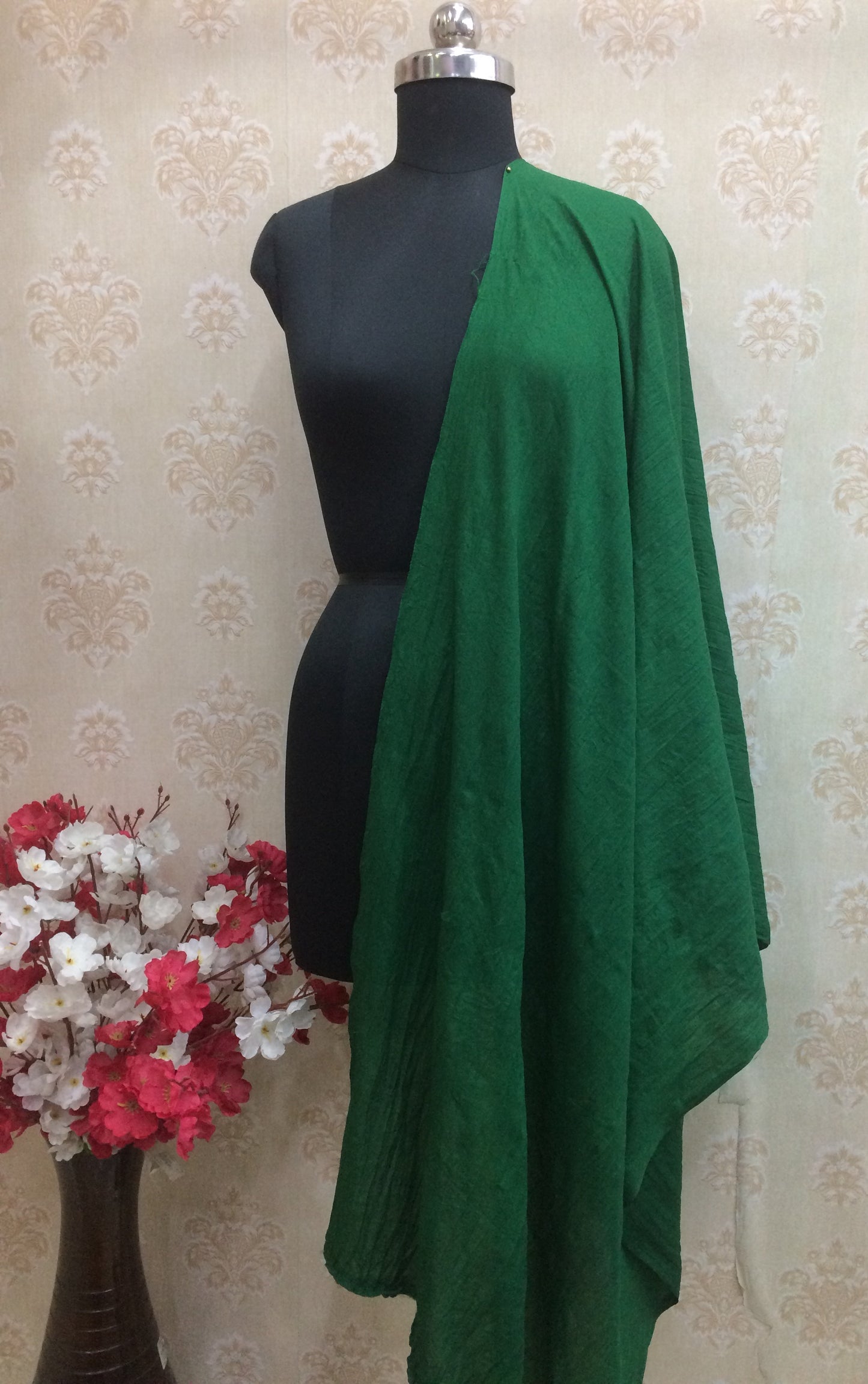 Green plain cotton dupatta