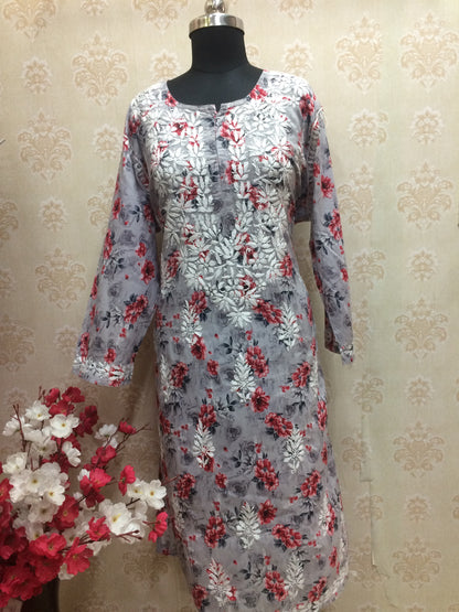 Multi floral printed Lucknowi kurti