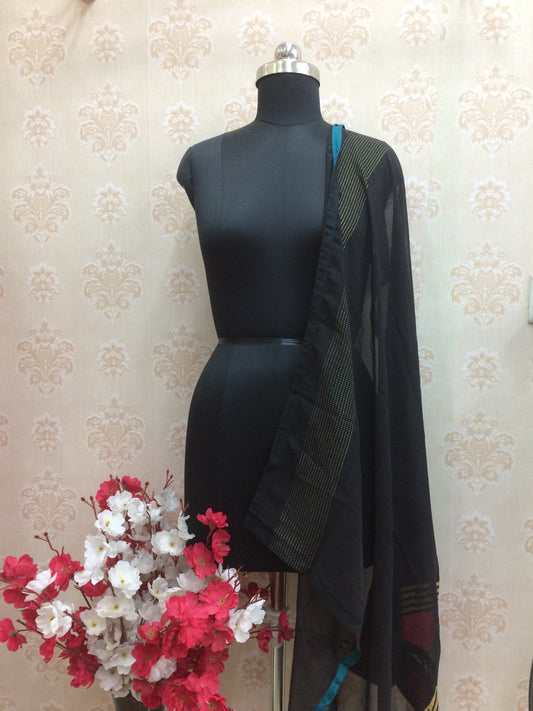Black georgette Square stole with pink and golden border