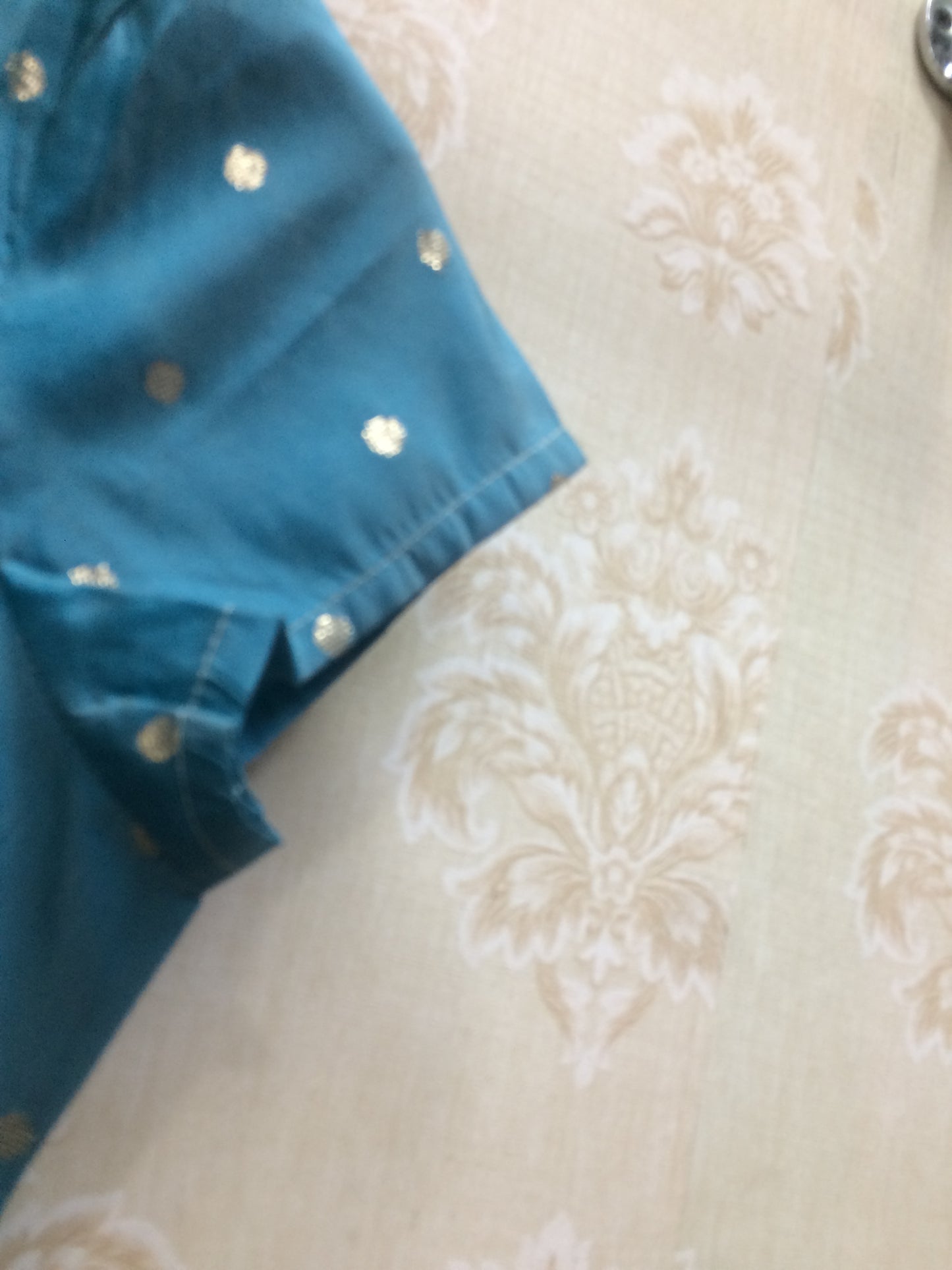 Teal Blue Art Silk Anarkali Kurti with Scattered Gold Foil Dots