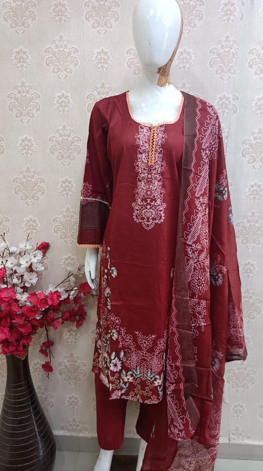 Zaya Printed Pakistani Style Suit 3 Piece Cotton