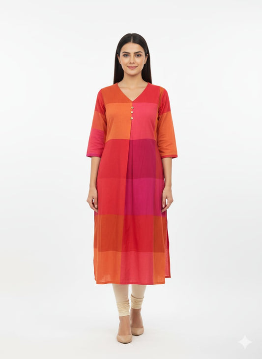 Vibrant Color Block cotton  Kurta Tunic Top