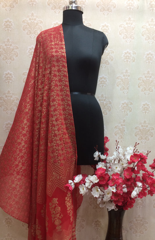 Red georgette dupatta with all over foil print