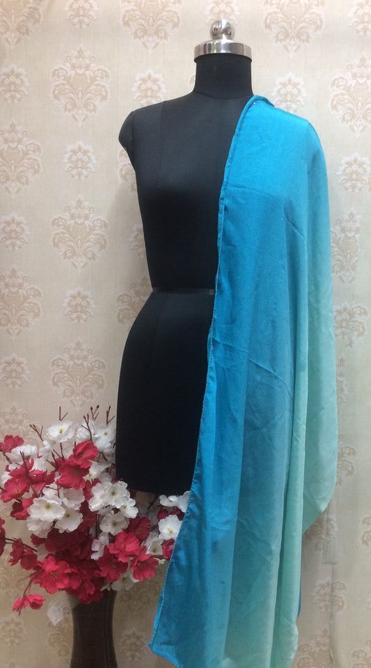Vibrant Turquoise to Aqua Blue Ombre Chiffon Dupatta