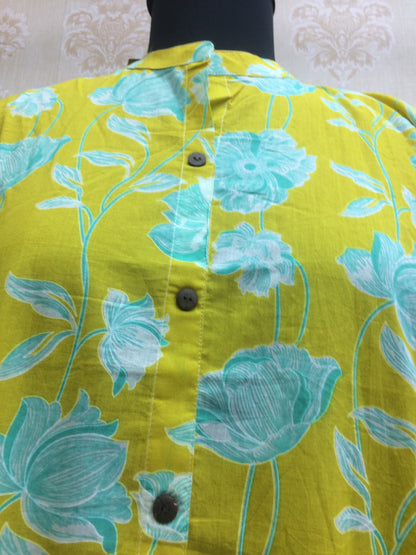 Bright Yellow Floral Print Cotton Tunic