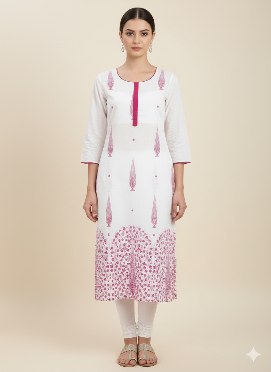 Rangriti white- green low range kurta