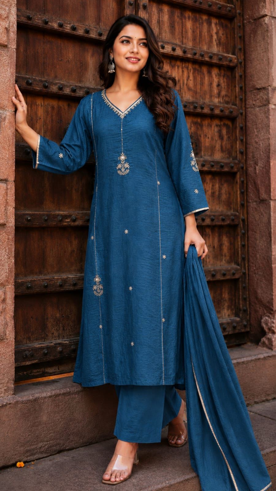 Mul Chanderi Anarkali Set
