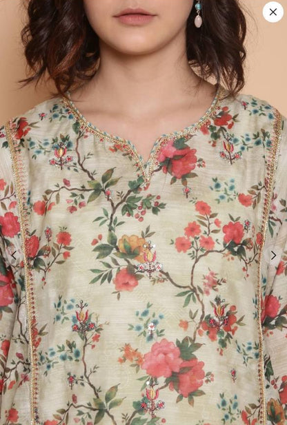 BIBA Elegant Floral Printed Cotton-Silk Kurta Set with Dupatta