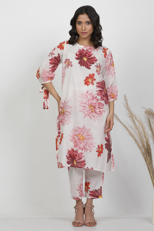 Dreamy Pink Floral Print Co-ord Set with Tie-Up Sleeves