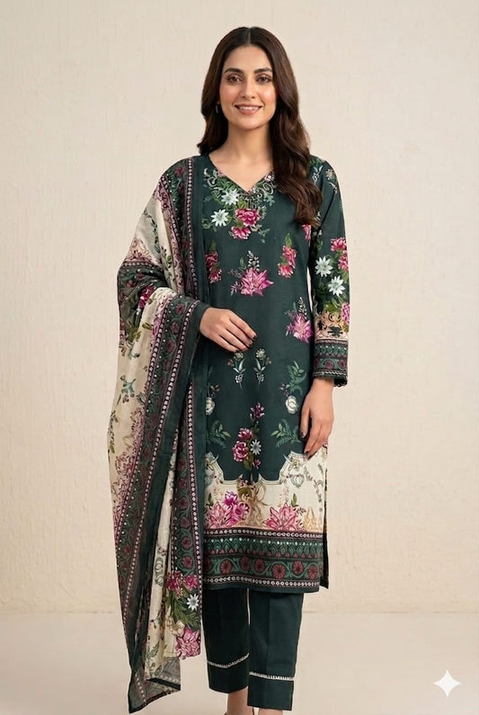 Samreen Green pakistani salwar kameez with digital print