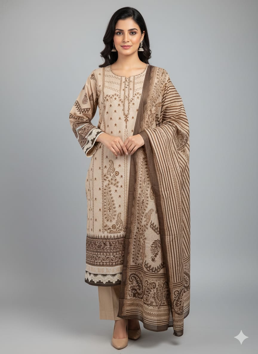 Pakistani dress cream and brown