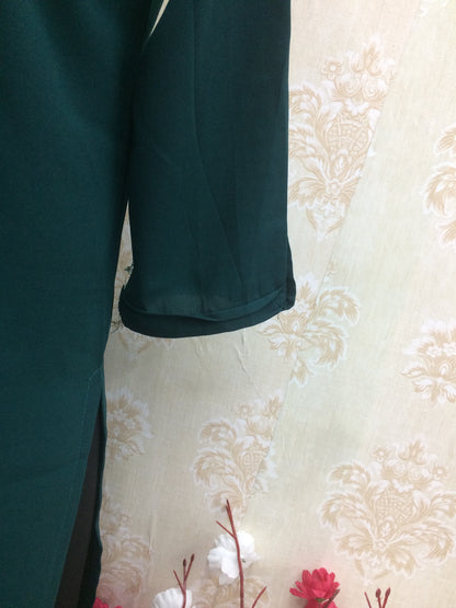 Deep Emerald Georgette Kurti with Embellished Placket